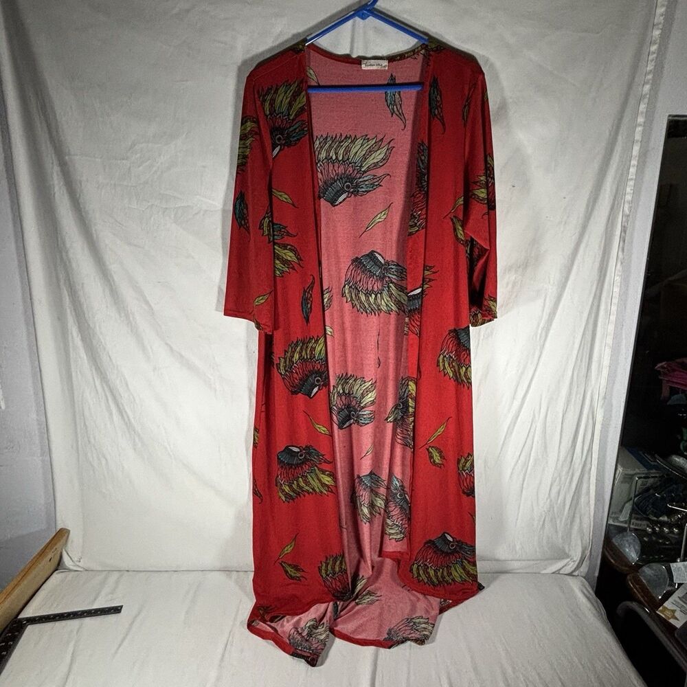 Southern Stitch Red Headdress Print Long Cardigan Duster Size L-XL